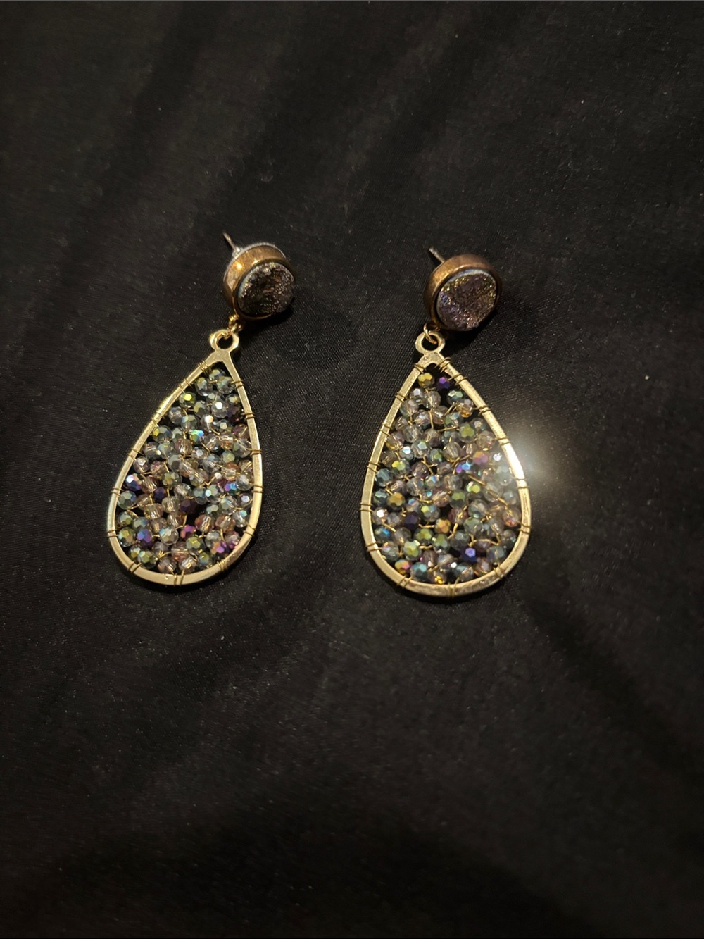 Gold Teardrop Multicolor Crystal Drop Earrings